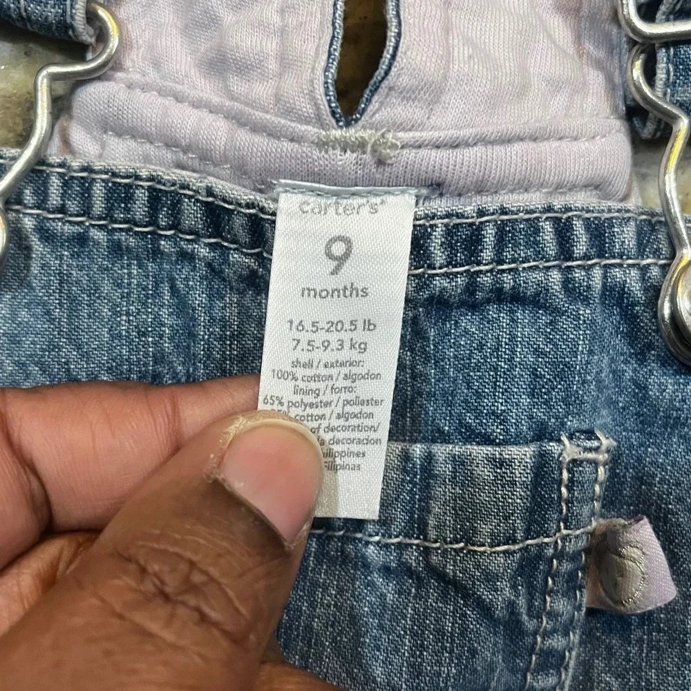 Carters Baby‎ Girls Denim Overalls Floral Embroidery Purple Corduroy Pocket 9M